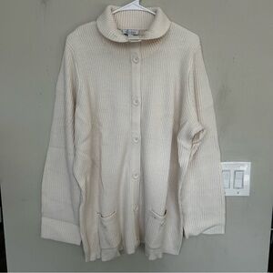 NWT Denim and Company Cozy Cream Button-Up Sweater Cardigan. Size 1X